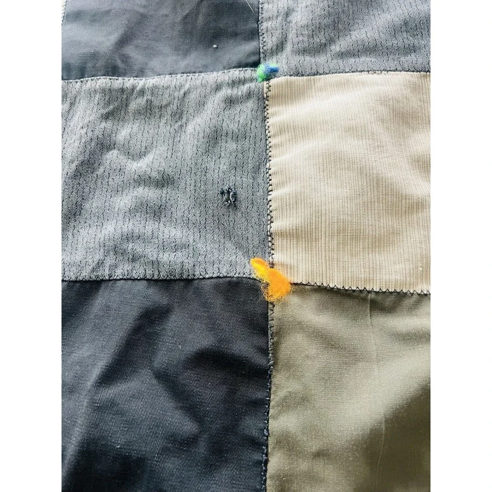 Vintage Handmade Patchwork Tie Quilt Twin Blanket Wool Cotton Primitive Throw